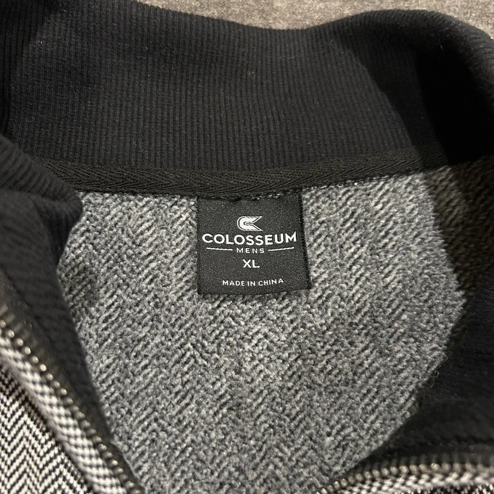 Colosseum Gray Black Zip-Up Sweater with Yellow Logo Patch